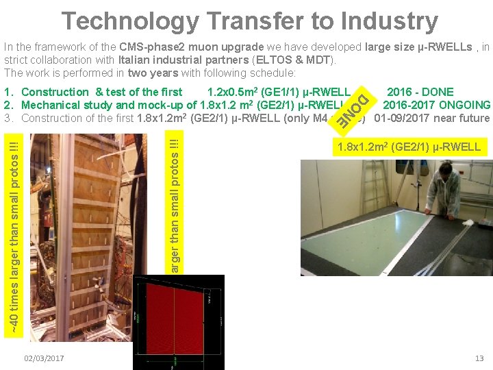 Technology Transfer to Industry In the framework of the CMS-phase 2 muon upgrade we