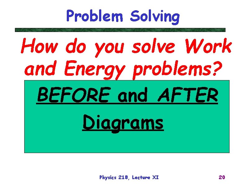 Problem Solving How do you solve Work and Energy problems? BEFORE and AFTER Diagrams