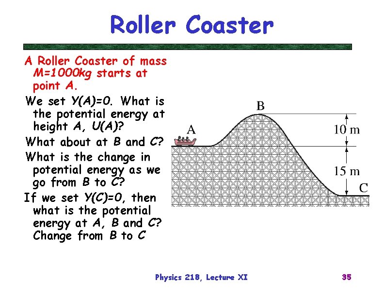 Roller Coaster A Roller Coaster of mass M=1000 kg starts at point A. We