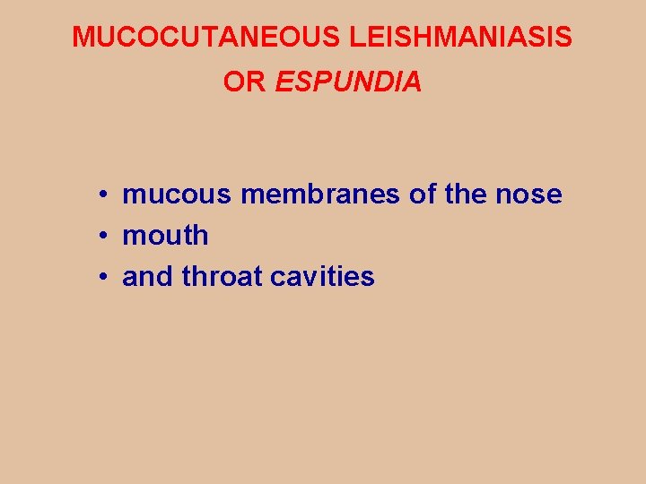 MUCOCUTANEOUS LEISHMANIASIS OR ESPUNDIA • mucous membranes of the nose • mouth • and