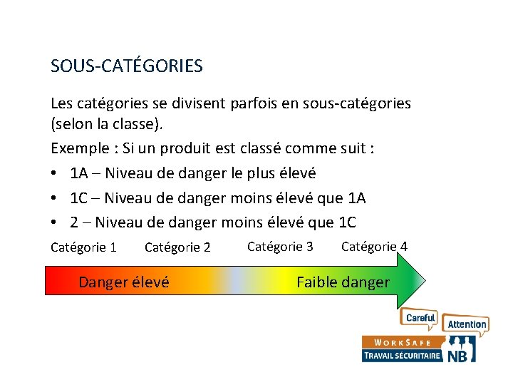 SOUS-CATÉGORIES Les catégories se divisent parfois en sous-catégories (selon la classe). Exemple : Si