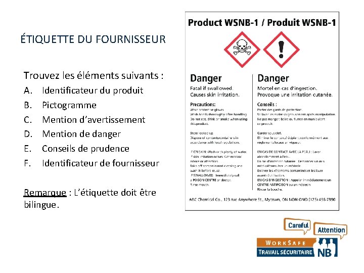 ÉTIQUETTE DU FOURNISSEUR Trouvez les éléments suivants : A. B. C. D. E. F.