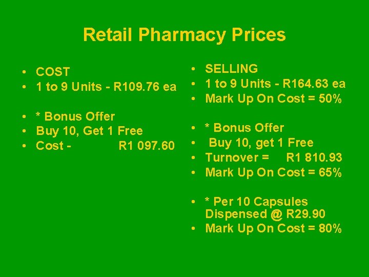 Retail Pharmacy Prices • COST • 1 to 9 Units - R 109. 76