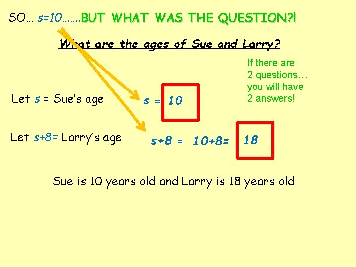 SO… s=10……. BUT WHAT WAS THE QUESTION? ! What are the ages of Sue