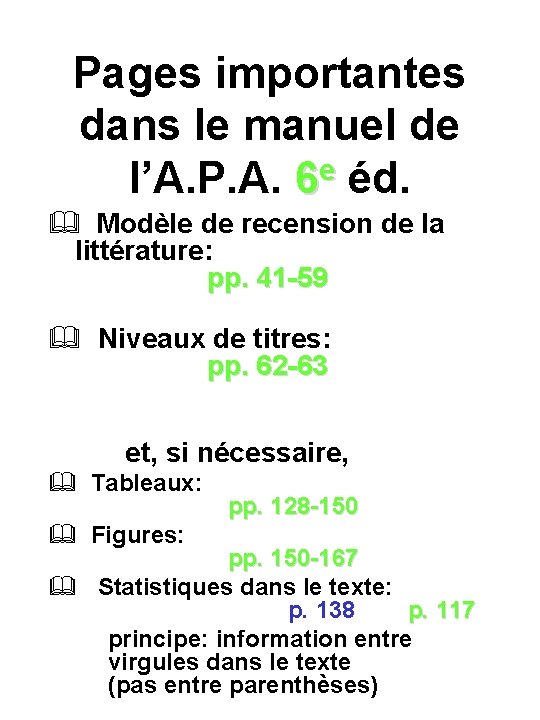 Pages importantes dans le manuel de e l’A. P. A. 6 éd. & Modèle