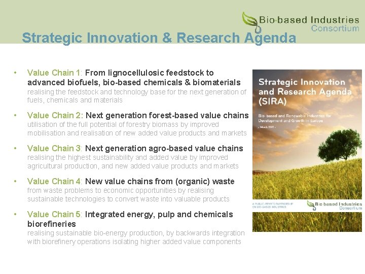 Strategic Innovation & Research Agenda • Value Chain 1: From lignocellulosic feedstock to advanced