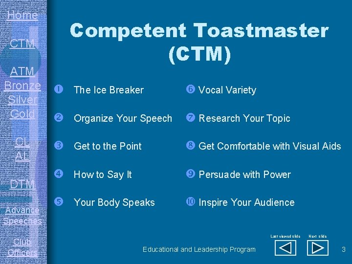 Home Competent Toastmaster (CTM) CTM ATM Bronze Silver Gold The Ice Breaker Vocal Variety