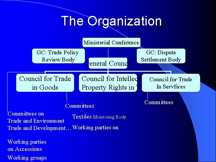 The Organization Ministerial Conference GC: Trade Policy Review Body Council for Trade in Goods