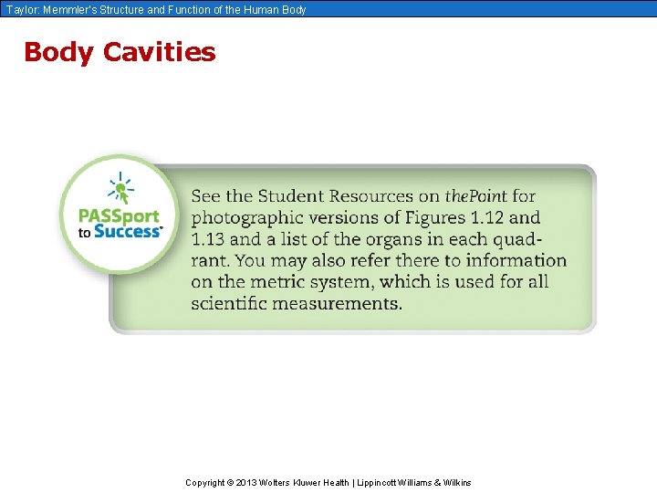 Taylor: Memmler’s Structure and Function of the Human Body Cavities Copyright © 2013 Wolters