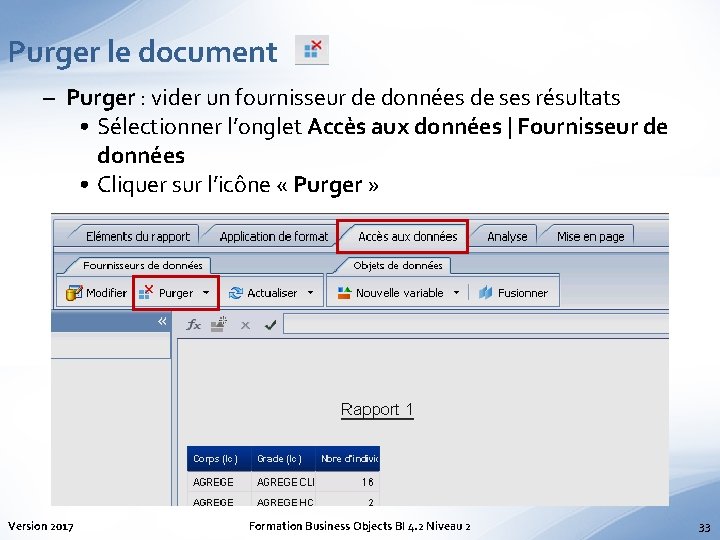 Purger le document – Purger : vider un fournisseur de données de ses résultats