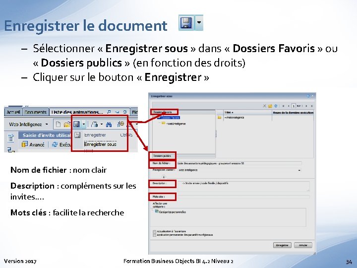 Enregistrer le document – Sélectionner « Enregistrer sous » dans « Dossiers Favoris »