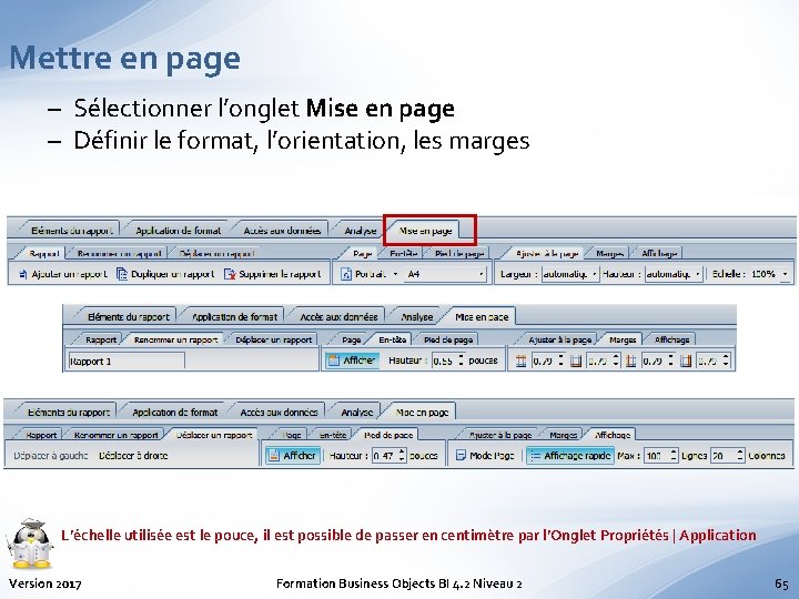 Mettre en page – Sélectionner l’onglet Mise en page – Définir le format, l’orientation,