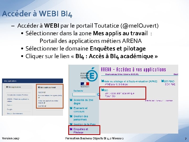 Accéder à WEBI BI 4 – Accéder à WEBI par le portail Toutatice (@mel.