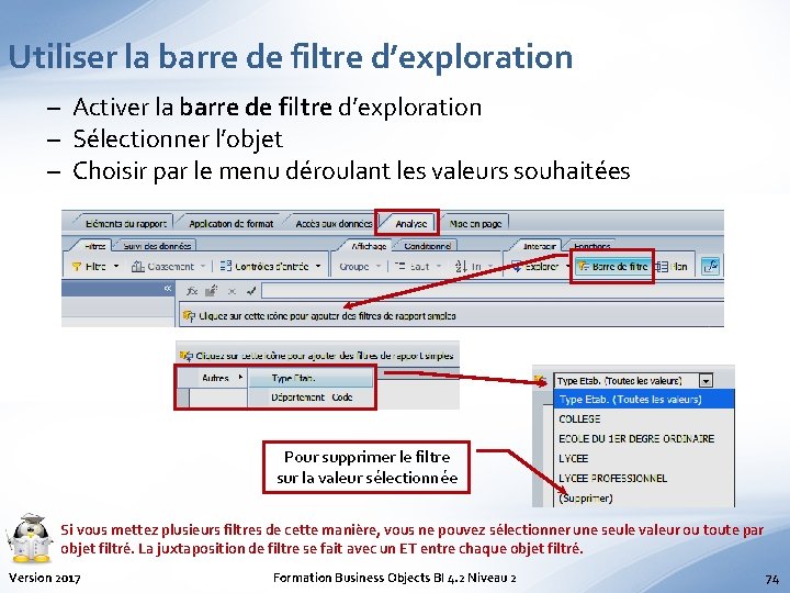 Utiliser la barre de filtre d’exploration – Activer la barre de filtre d’exploration –