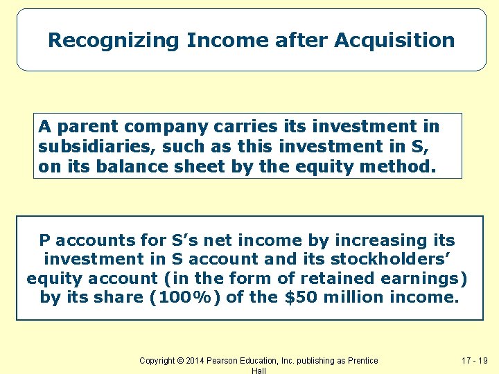 Recognizing Income after Acquisition A parent company carries its investment in subsidiaries, such as
