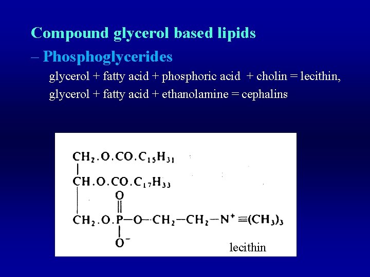 Compound glycerol based lipids – Phosphoglycerides glycerol + fatty acid + phosphoric acid +