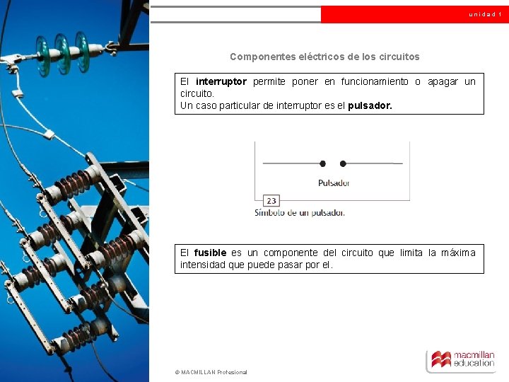 unidad 1 Componentes eléctricos de los circuitos El interruptor permite poner en funcionamiento o