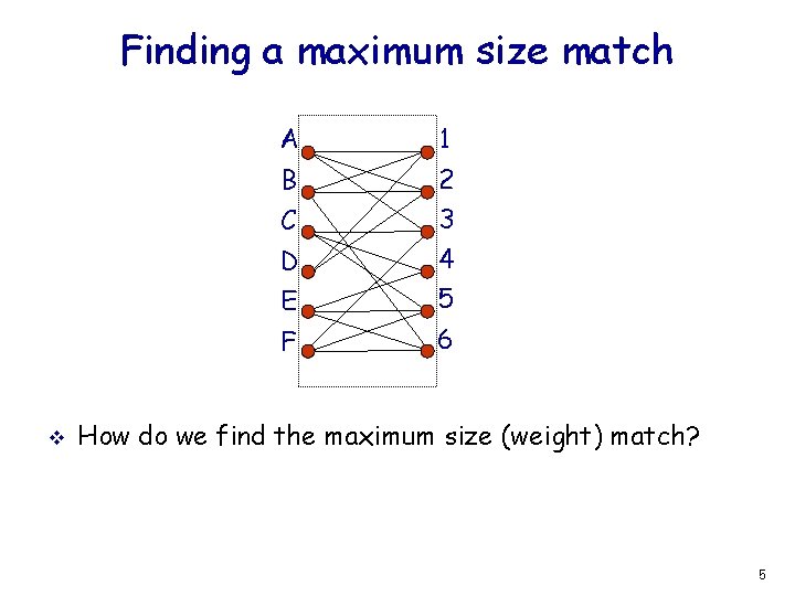 Finding a maximum size match v A 1 B 2 C 3 D 4