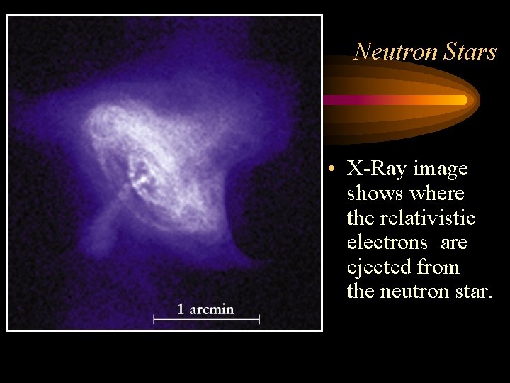 Neutron Stars • X-Ray image shows where the relativistic electrons are ejected from the