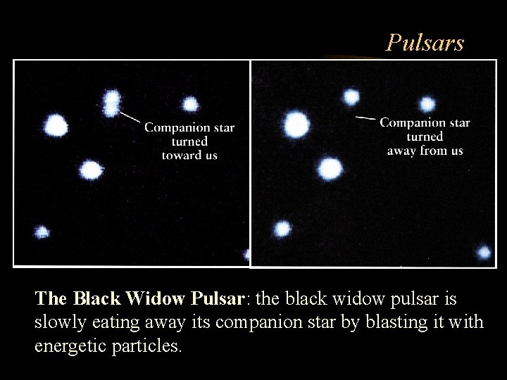 Pulsars The Black Widow Pulsar: the black widow pulsar is slowly eating away its