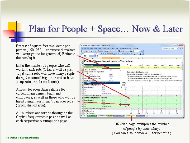 Plan for People + Space… Now & Later Enter # of square feet to