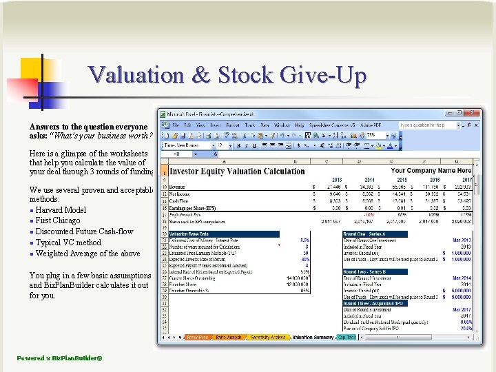 Valuation & Stock Give-Up Answers to the question everyone asks: “What’s your business worth?