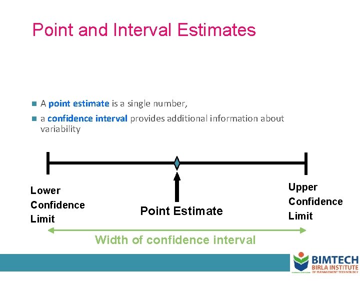 Point and Interval Estimates n A point estimate is a single number, n a