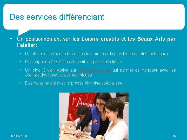 Des services différenciant • Un positionnement sur les Loisirs créatifs et les Beaux Arts