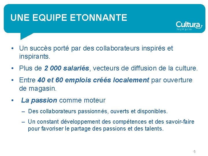UNE EQUIPE ETONNANTE • Un succès porté par des collaborateurs inspirés et inspirants. •