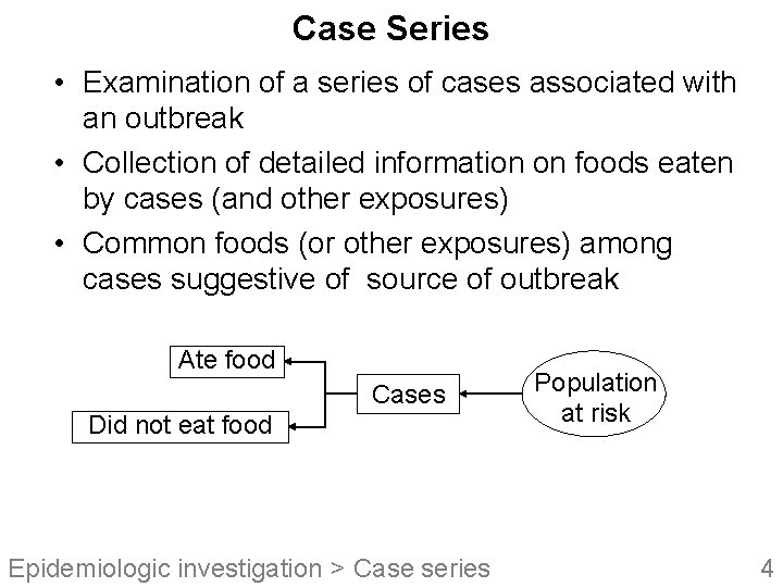 Case Series • Examination of a series of cases associated with an outbreak •