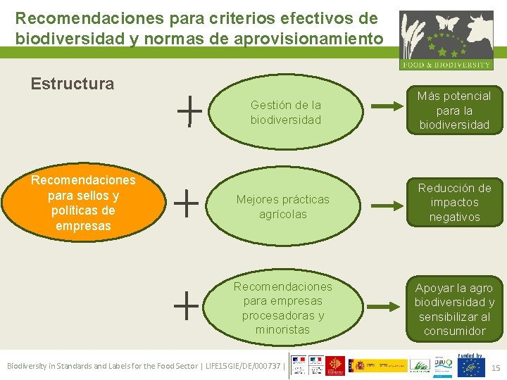 Recomendaciones para criterios efectivos de biodiversidad y normas de aprovisionamiento Estructura Recomendaciones para sellos