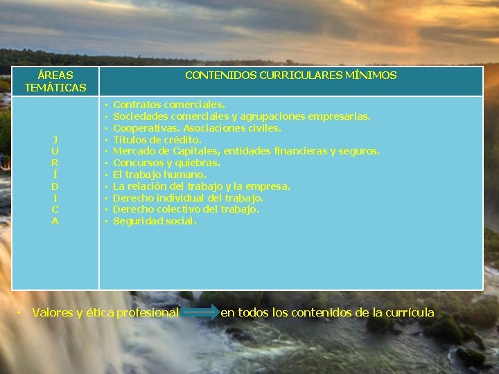 ÁREAS TEMÁTICAS J U R Í D I C A • CONTENIDOS CURRICULARES MÍNIMOS