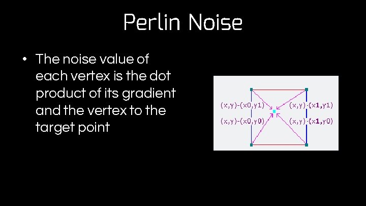 Perlin Noise • The noise value of each vertex is the dot product of