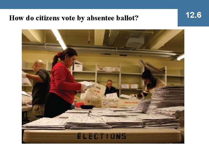 How do citizens vote by absentee ballot? 12. 6 