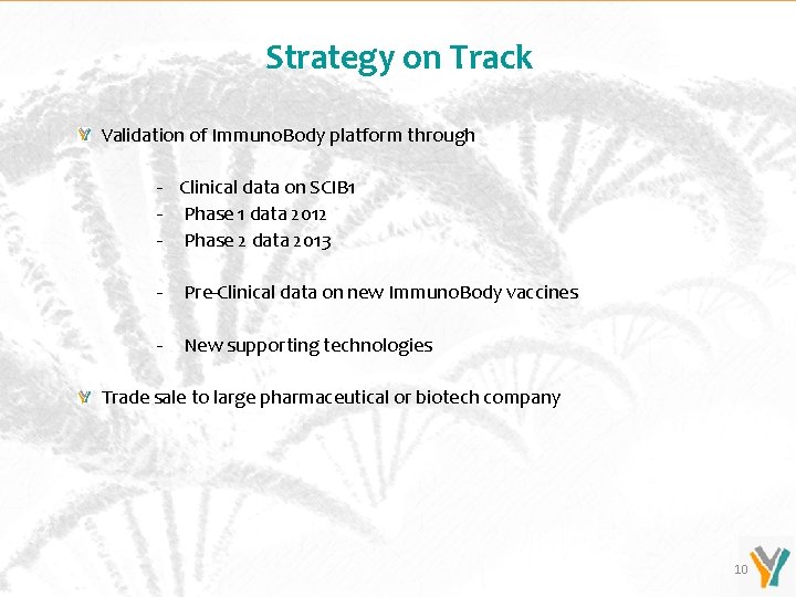 Strategy on Track Validation of Immuno. Body platform through - Clinical data on SCIB