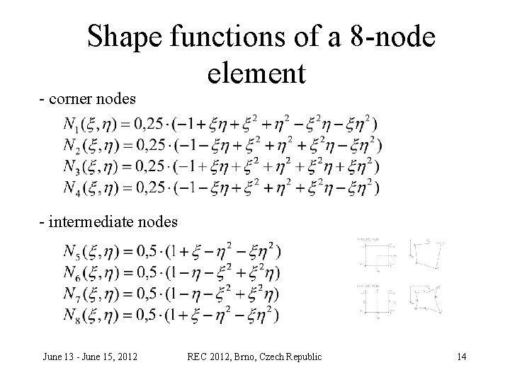 Shape functions of a 8 -node element - corner nodes - intermediate nodes June