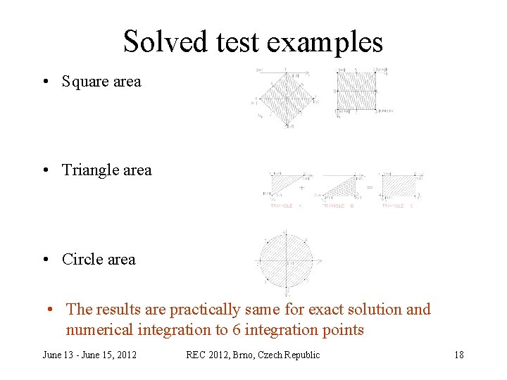 Solved test examples • Square area • Triangle area • Circle area • The