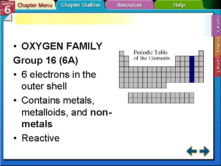  • OXYGEN FAMILY Group 16 (6 A) • 6 electrons in the outer