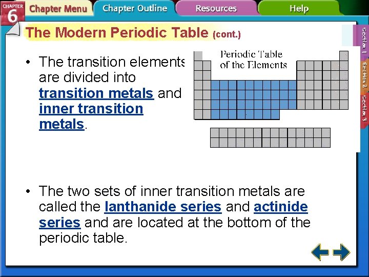 The Modern Periodic Table (cont. ) • The transition elements are divided into transition