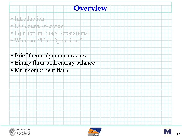 Overview • Introduction • UO course overview • Equilibrium Stage separations • What are