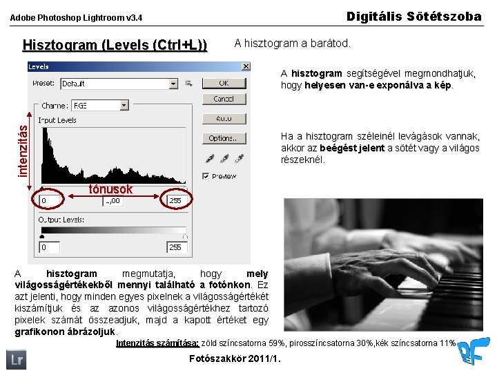 Digitális Sötétszoba Adobe Photoshop Lightroom v 3. 4 Hisztogram (Levels (Ctrl+L)) A hisztogram a