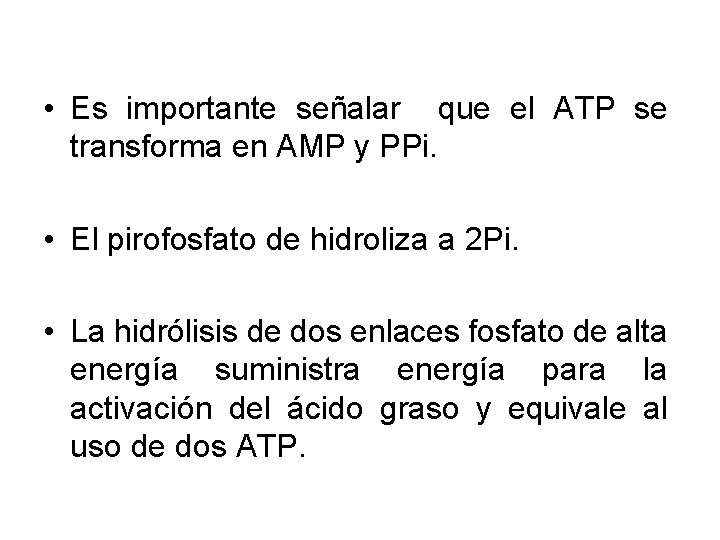  • Es importante señalar que el ATP se transforma en AMP y PPi.