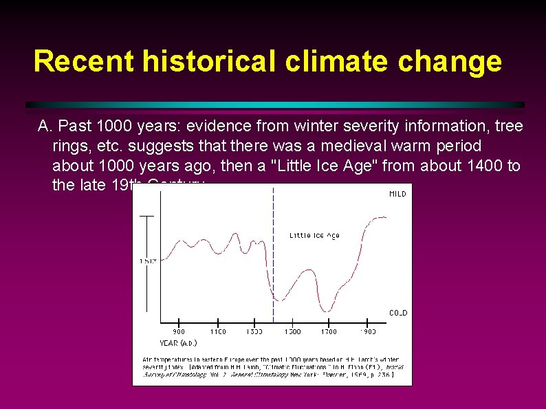 Recent historical climate change A. Past 1000 years: evidence from winter severity information, tree