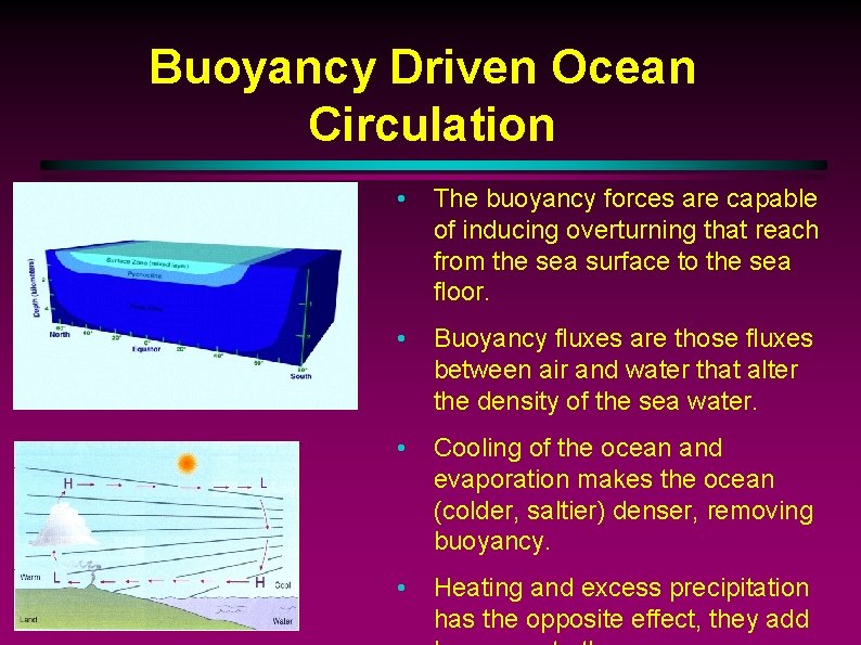 Buoyancy Driven Ocean Circulation • The buoyancy forces are capable of inducing overturning that