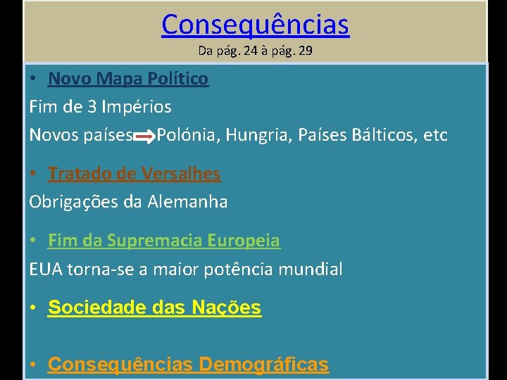 Consequências Da pág. 24 à pág. 29 • Novo Mapa Político Fim de 3