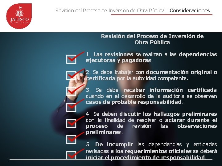 Revisión del Proceso de Inversión de Obra Pública | Consideraciones Revisión del Proceso de