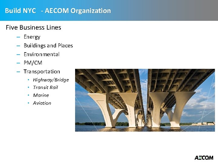 Build NYC - AECOM Organization Five Business Lines – – – Energy Buildings and