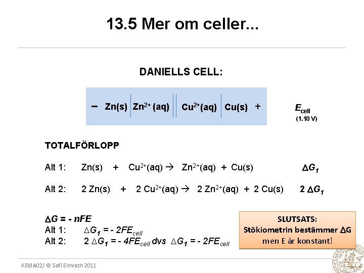 13. 5 Mer om celler. . . DANIELLS CELL: – Zn(s) Zn 2+ (aq)