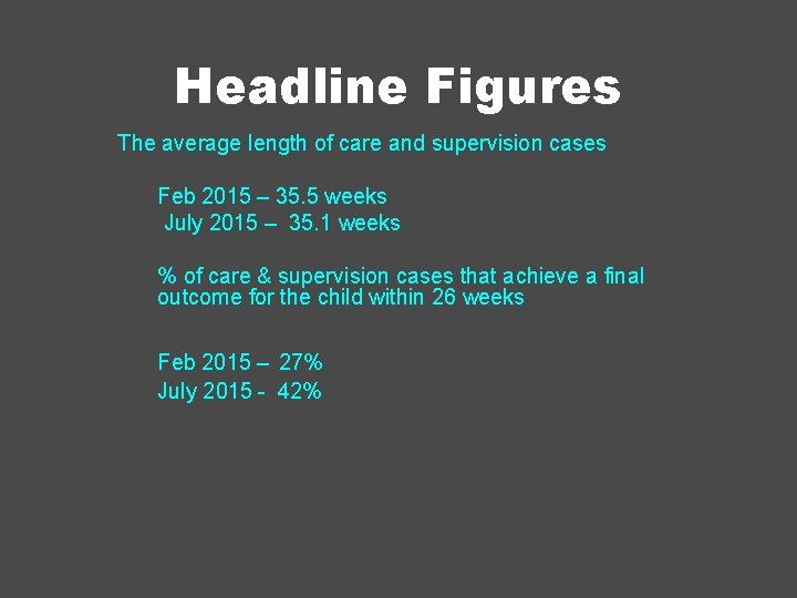 Headline Figures The average length of care and supervision cases Feb 2015 – 35.