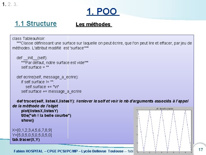 1. 2. 3. 1. 1 Structure 1. POO Les méthodes class Tableau. Noir: """Classe